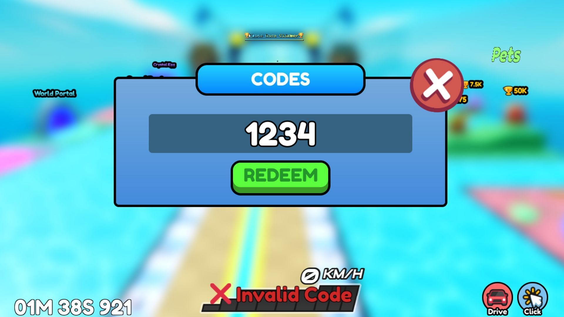 Boat Race Clicker invalid code issue (Image via Roblox)