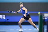 Muchova plays a forehand in the 2024 China Open - Day 13 - Source: Getty