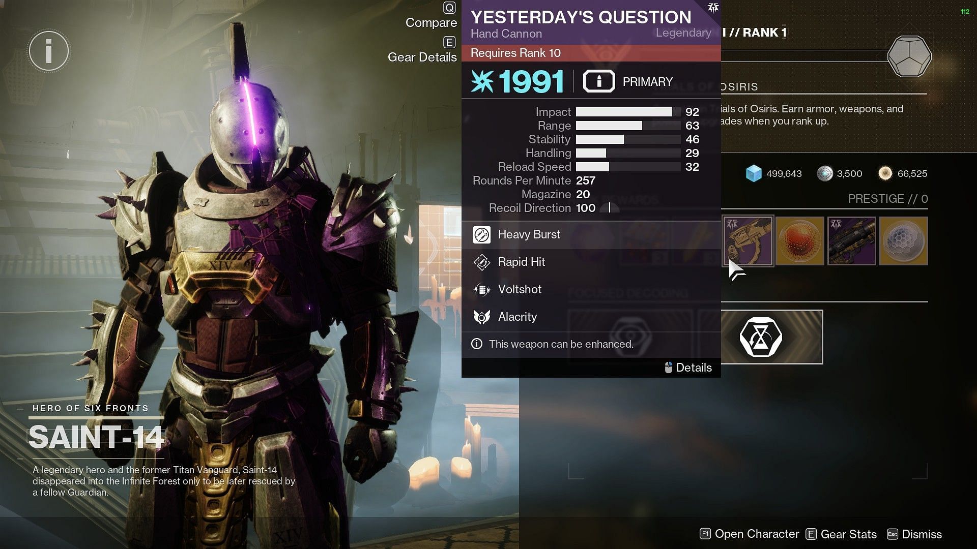 Yesterday&#039;s Question in reputation pool (Image via Bungie)