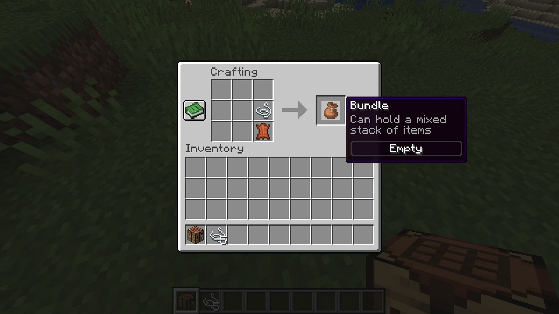 Craft a bundle in the Minecraft Bundles of Bravery using the recipe shown (Image via Mojang Studios)