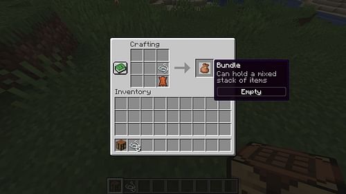 Craft a bundle in the Minecraft Bundles of Bravery using the recipe shown (Image via Mojang Studios)