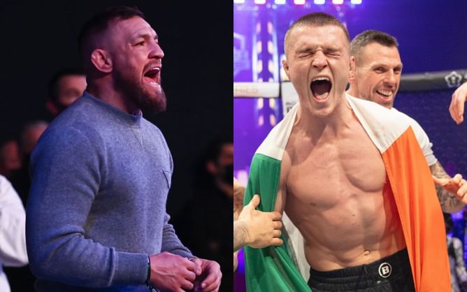 Conor McGregor reacts to Irishman Paul Hughes’ mammoth victory over AJ McKee