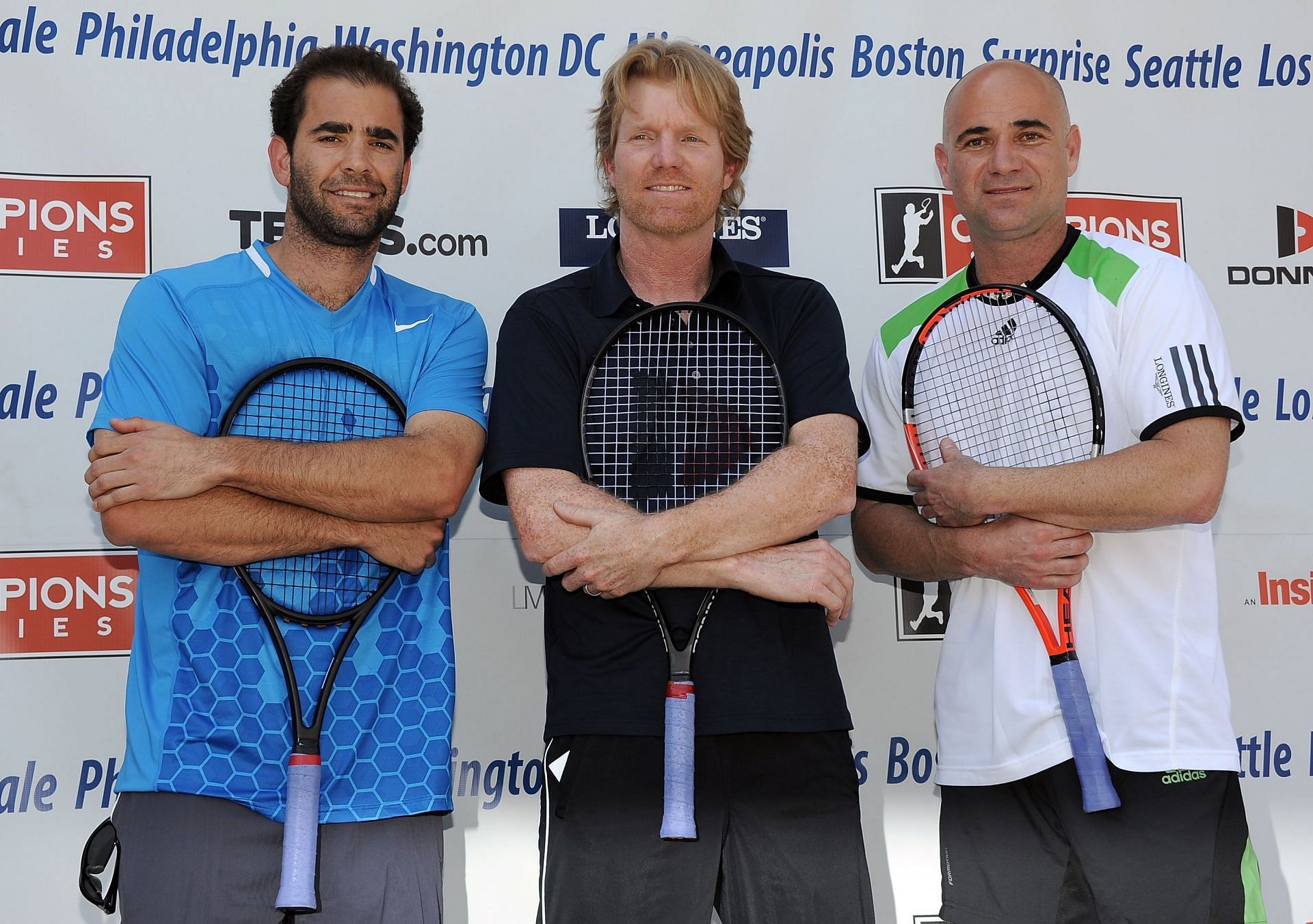 (L to R): Pete Sampras, Jim Courier, and Andre Agassi. (Photo: Getty)