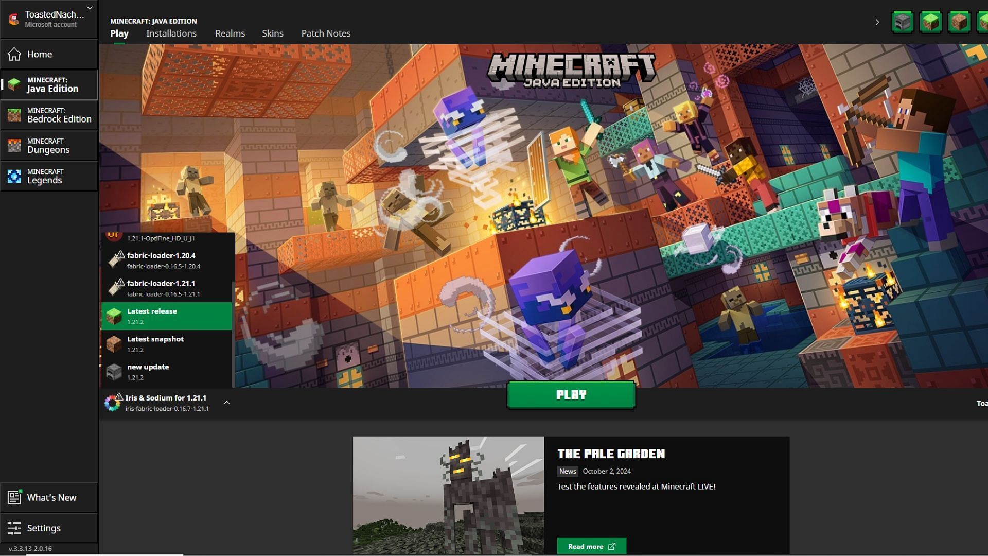 You can down the Minecraft 1.21.2 update from the launcher (Image via Mojang Studios)