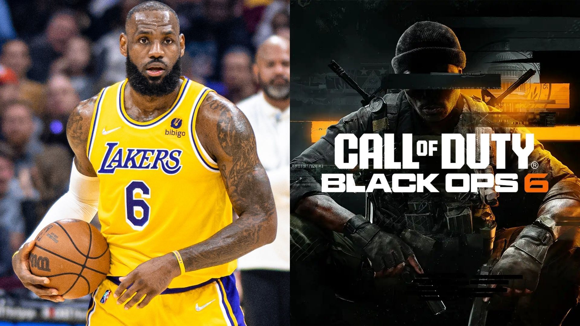 LeBron James on the left and COD Black Ops 6 logo art on the right