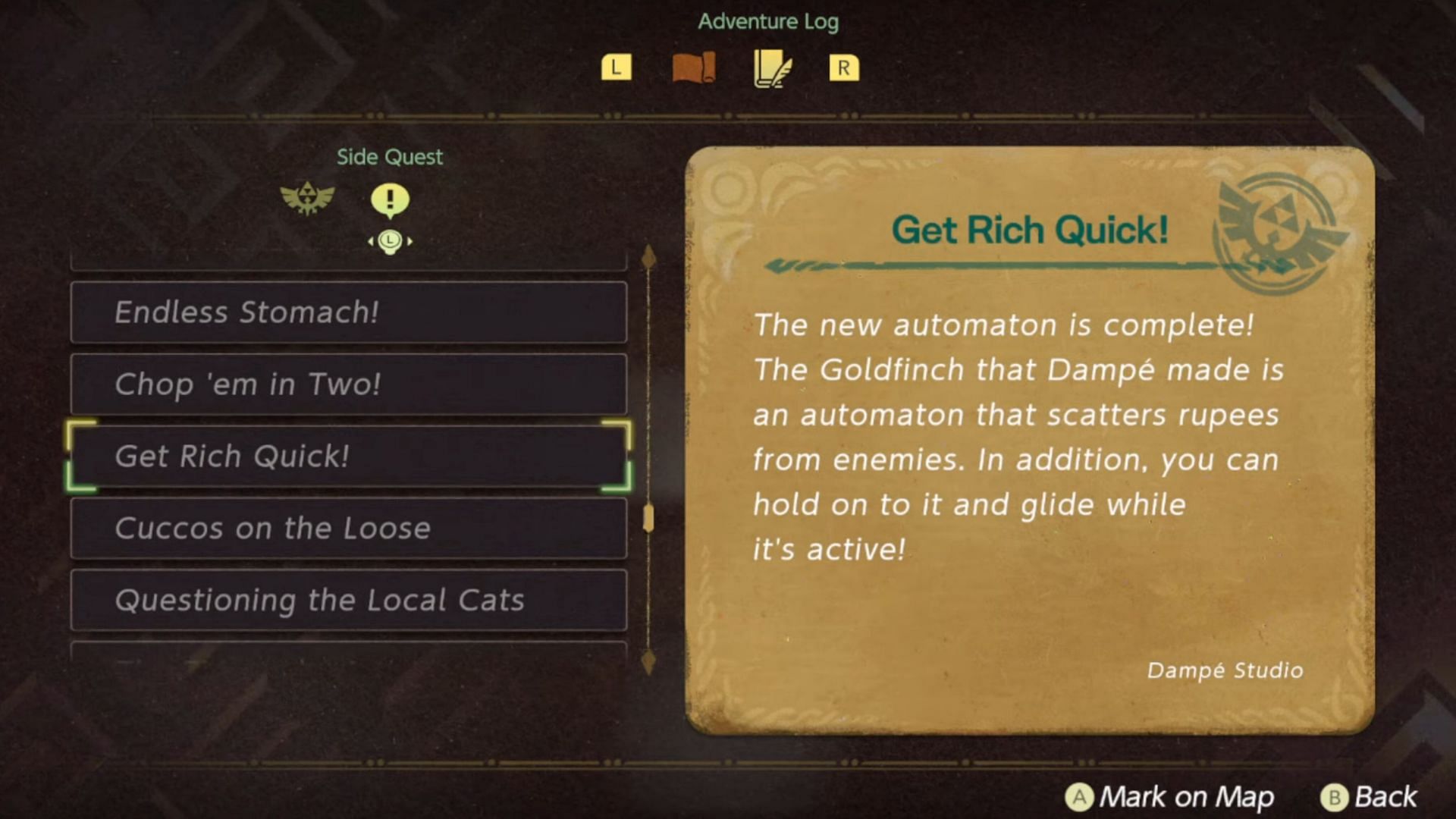 Start Get Rich Quick and use Golden Fan to receive a new automation from Dampe in Zelda Echoes of Wisdom (Image via Nintendo)