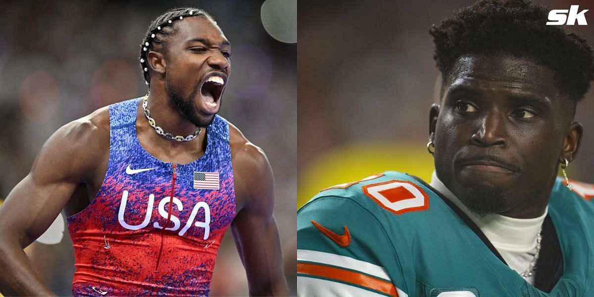 Fans react to the Paris Olympic gold medalist vs Tyreek Hill most-anticipated clash. (Images by Getty)