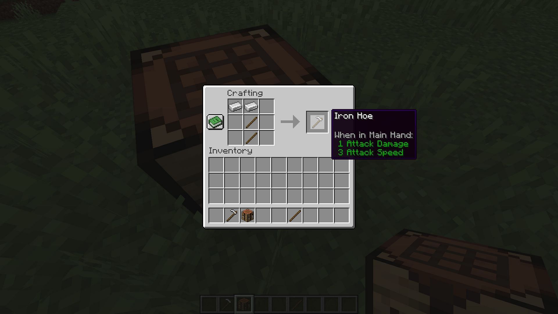 Hoe can be crafted with two main minerals and two sticks (Image via Mojang Studios)