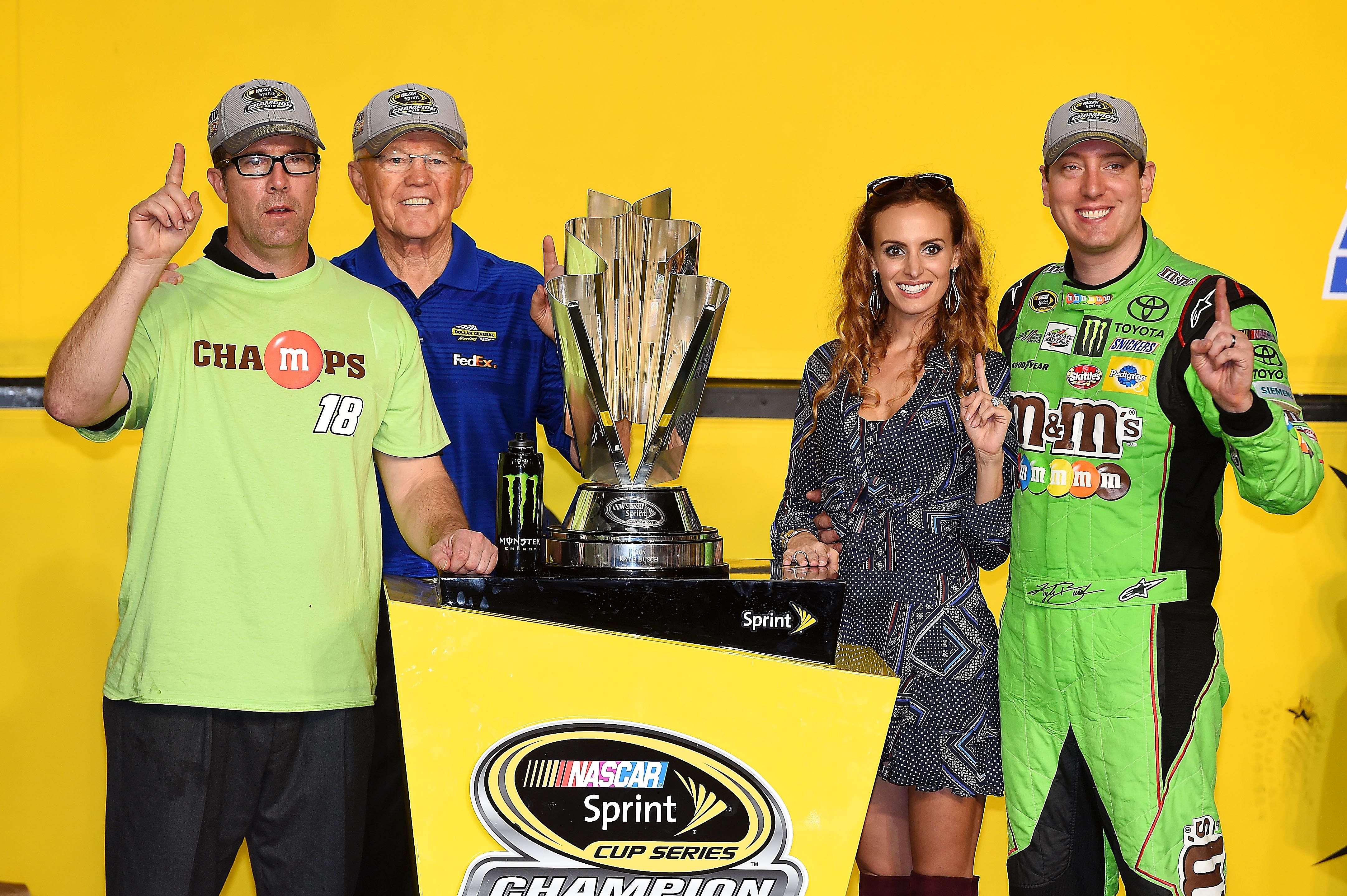 From left to right: J.D. Gibbs, Joe Gibbs, Samantha Busch, Kyle Busch - Source: Imagn