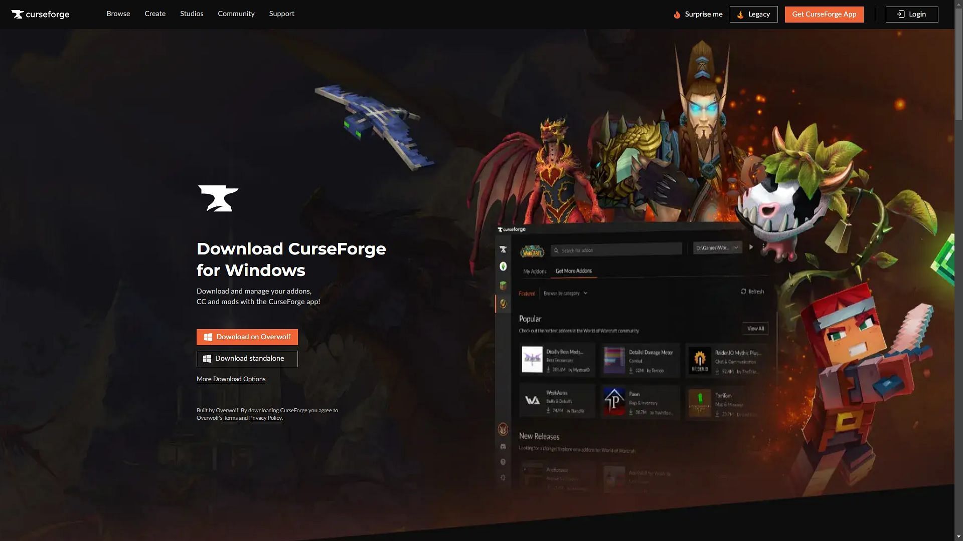 Download CurseForge app to easily install RLCraft Dregora (Image via CurseForge)