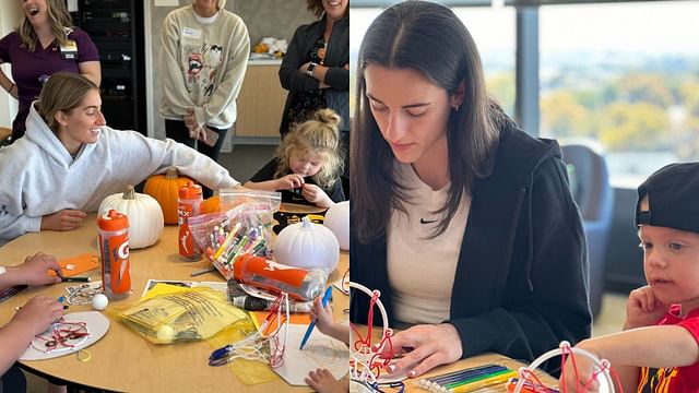 Former Iowa Hawkeyes Caitlin Clark and Kate Martin spend time with children at the University of Iowa Health Care Stead Family Children