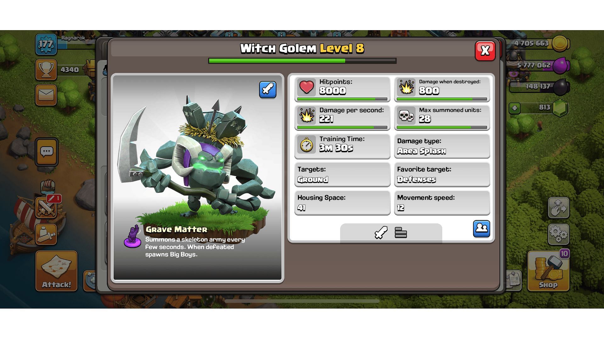 Witch Golem stats (Image via Supercell)