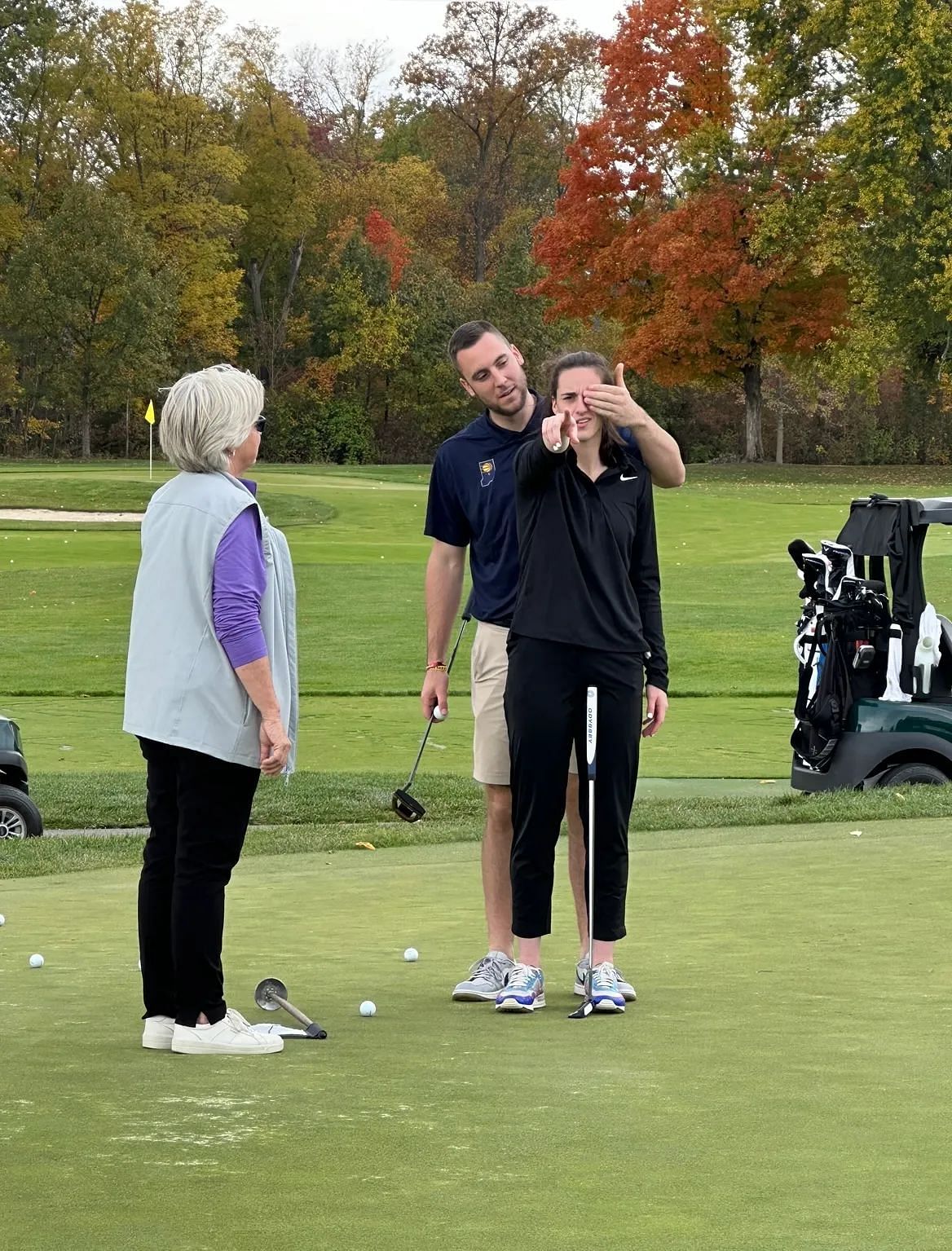 Caitlin Clark with boyfriend Connor McCaffery and instructor Martha Foyer-Faulconer at Crooked Stick Golf Club (Image credit: Martha Foyer-Faulconer)