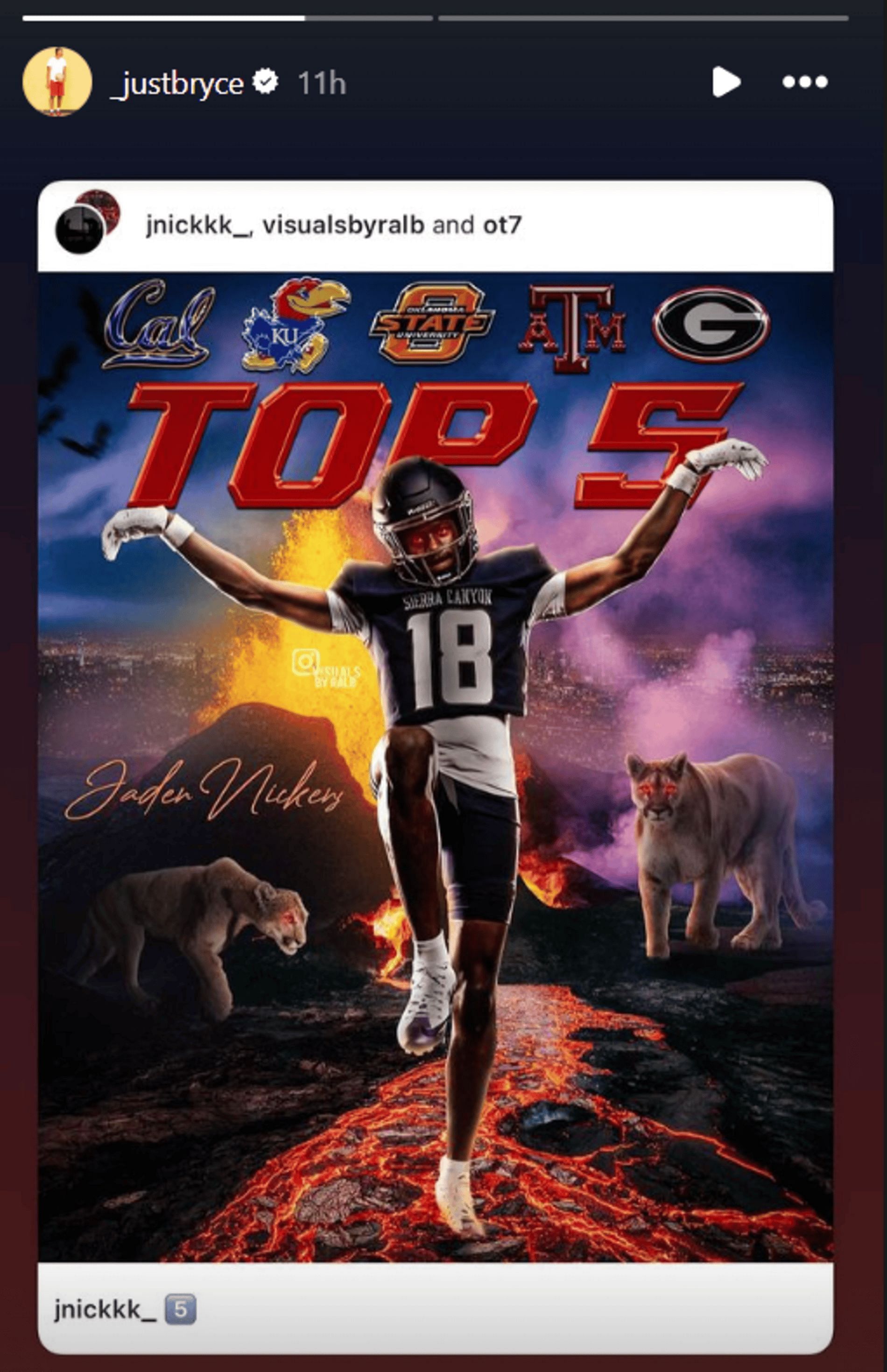 Bryce James shares teammate Jaden Nickens&#039; top 5 college choices (Source: Instagram/_justbryce)