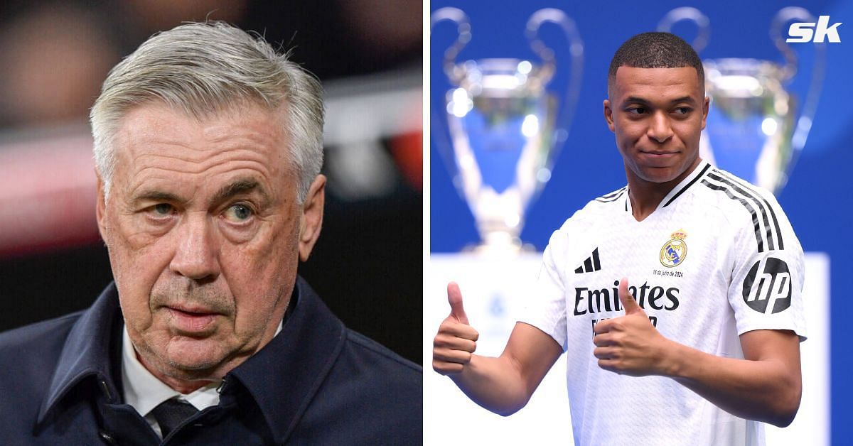 Real Madrid boss Carlo Ancelotti (left) and striker Kylian Mbappe