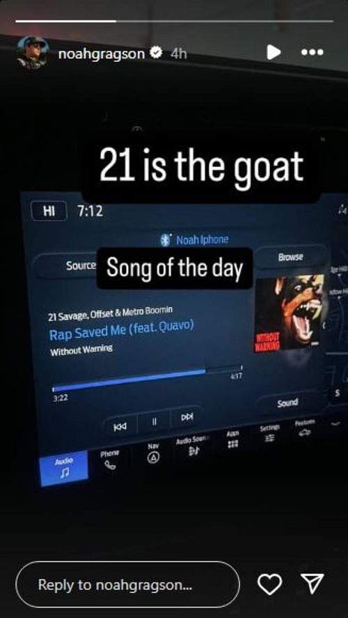 Noah Gragson's Instagram story (@noahgragson)