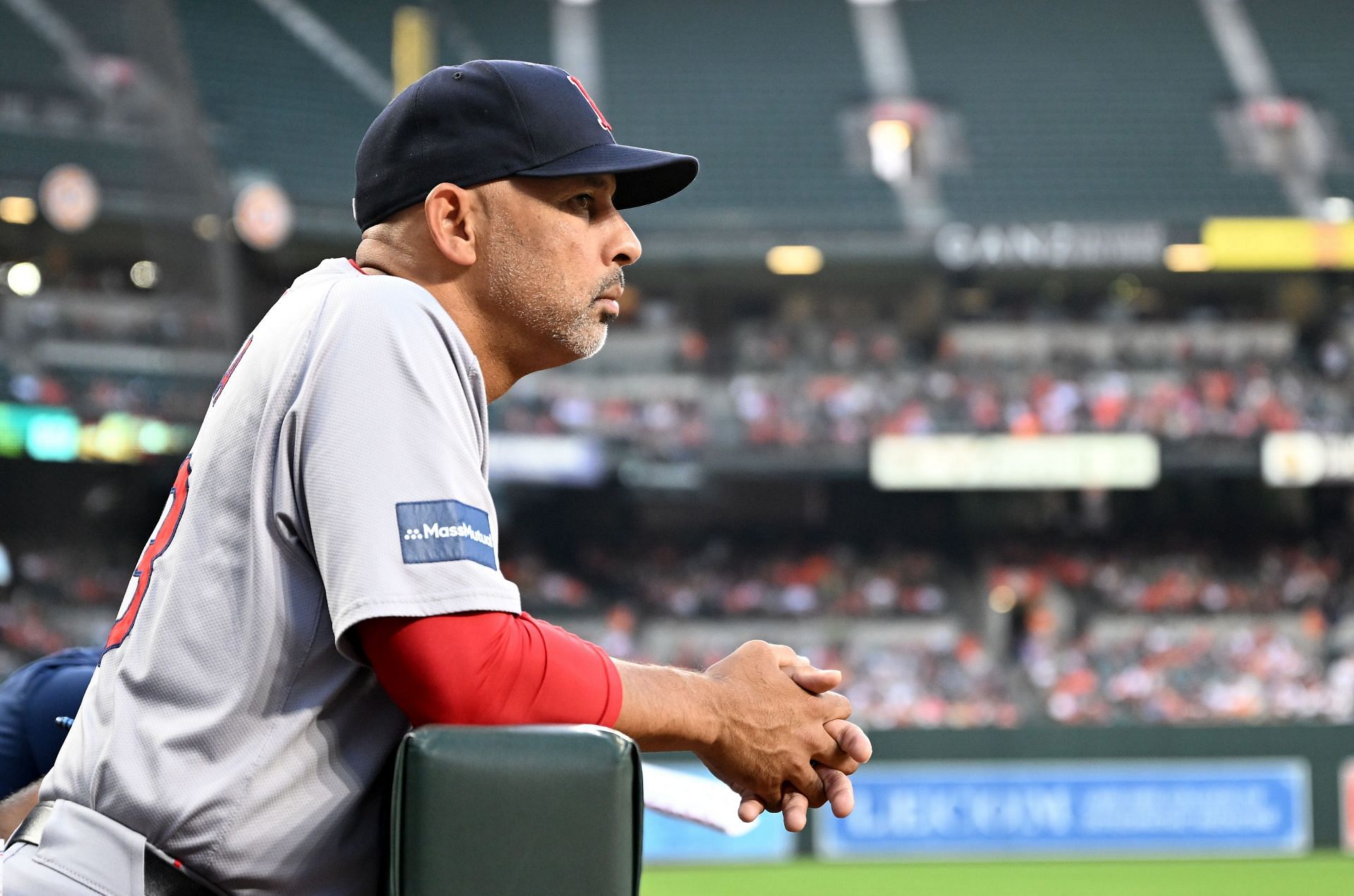 Alex Cora looks on from the dugout - Source: Getty