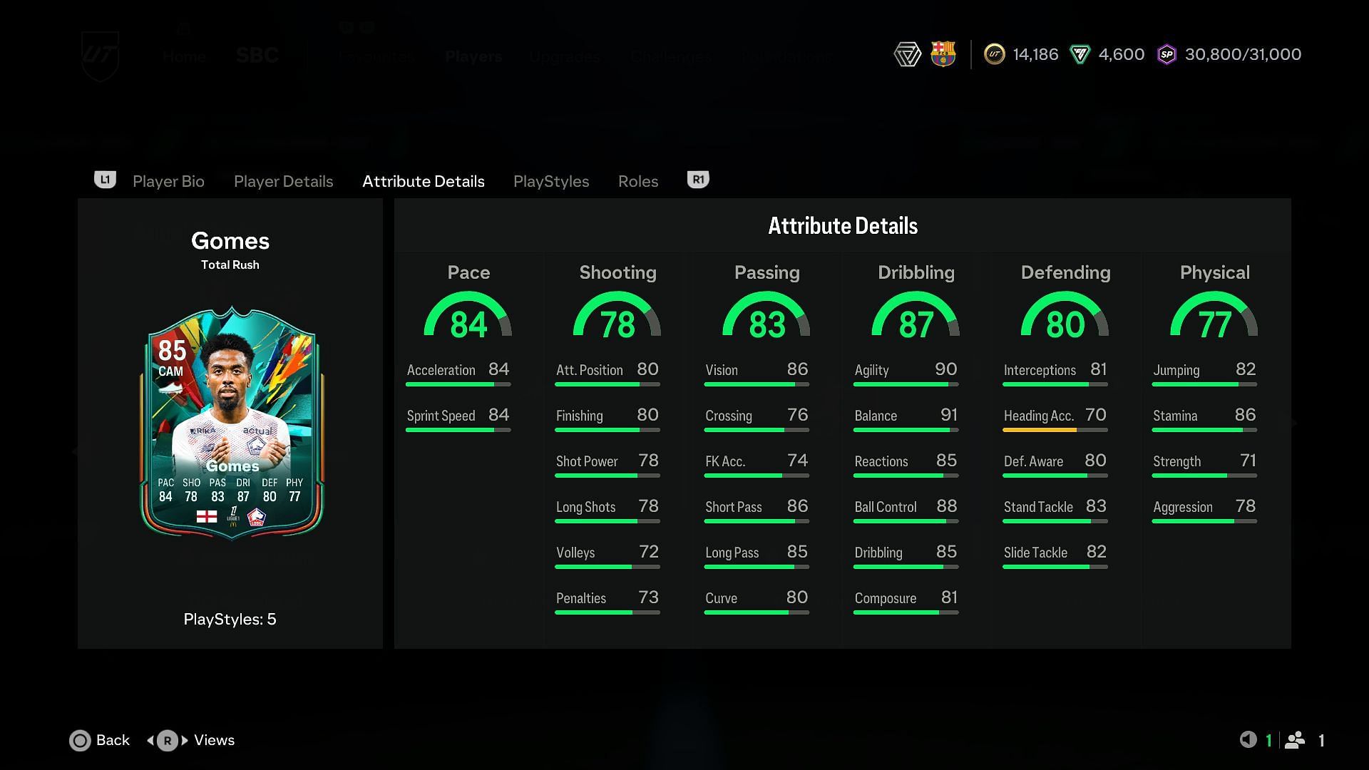 Stats of Angel Gomes (Image via EA)