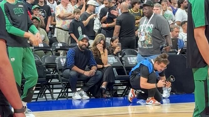 [Watch] Rohit Sharma & wife Ritika Sajdeh spotted at NBA game in Abu Dhabi after IND vs BAN 2024 Tests