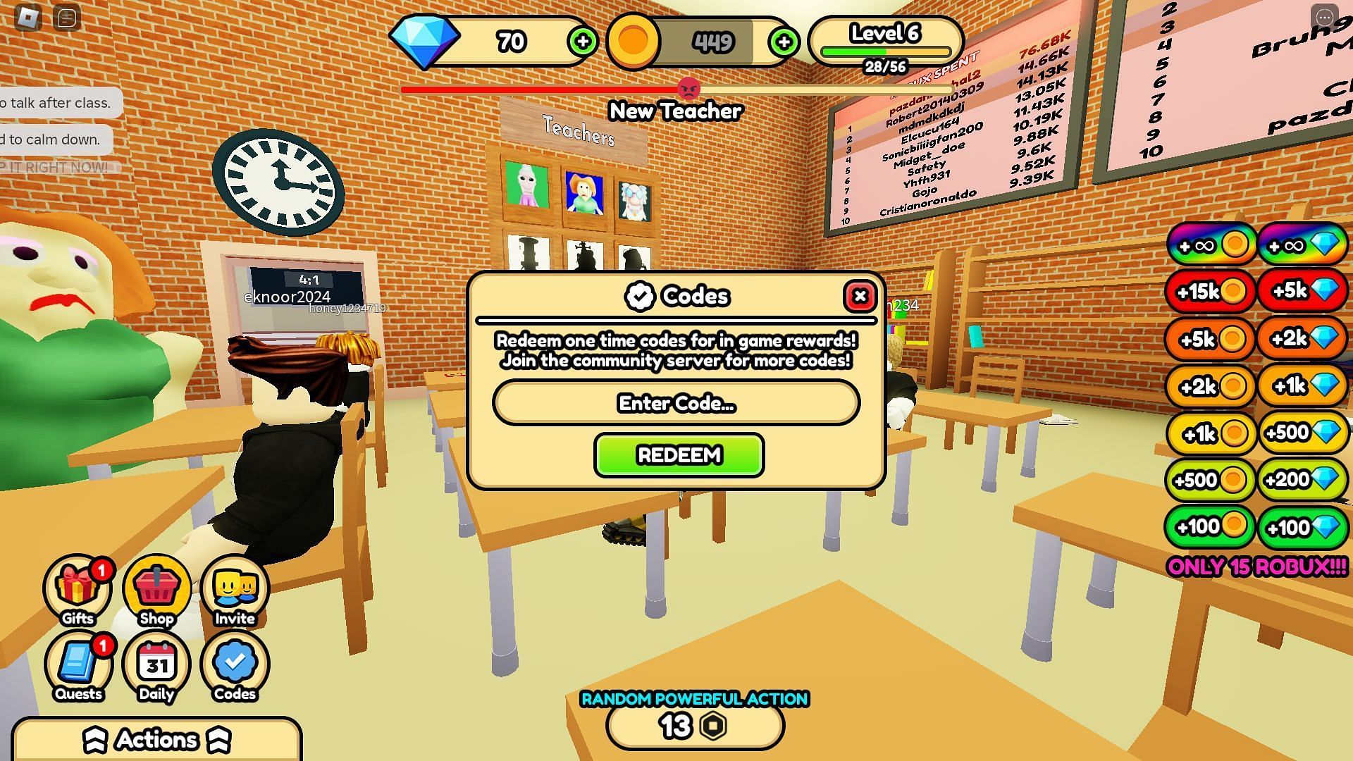 Code box in Prank the Teacher (Image via Roblox)