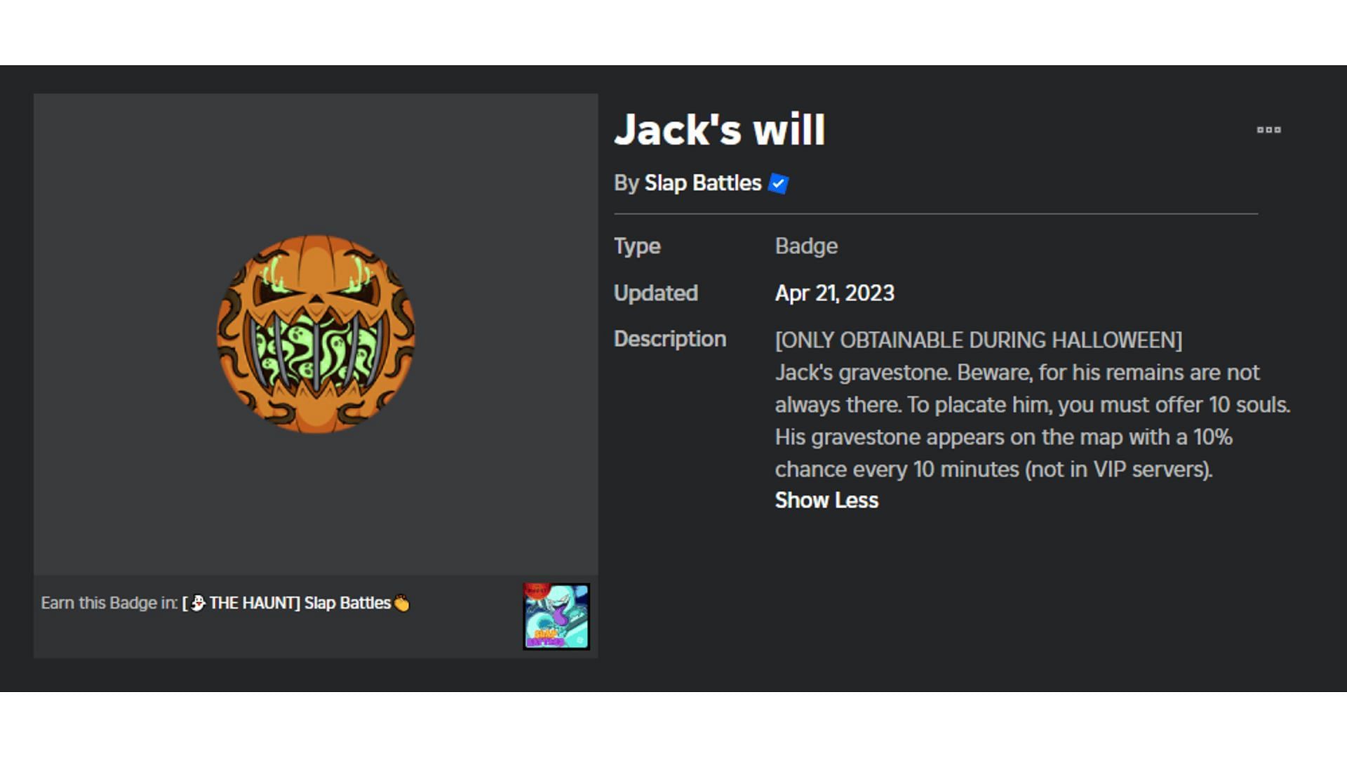 Jack's Will Badge (Image via Roblox)