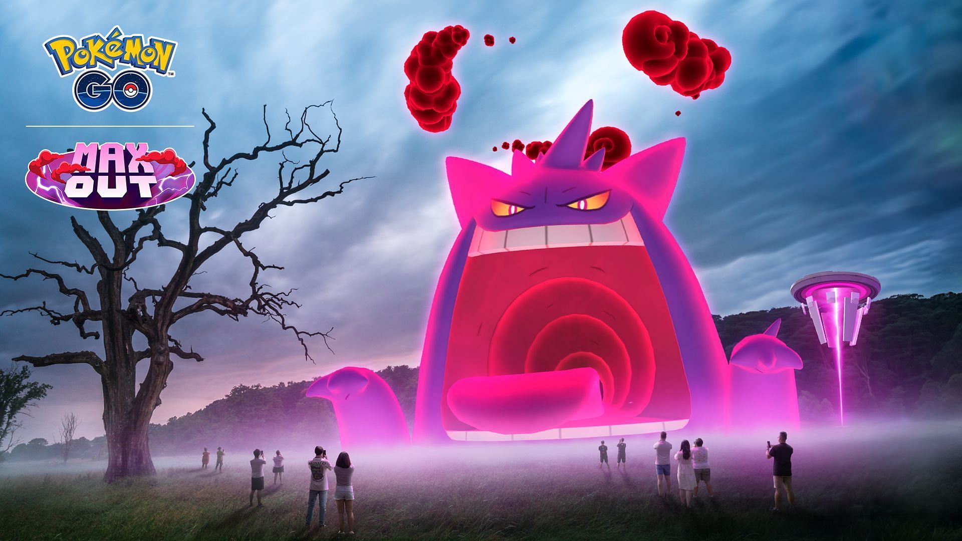 Gigantamax Gengar fait ses débuts pendant la deuxième partie d'Halloween de Pokémon GO (Image via TPC)