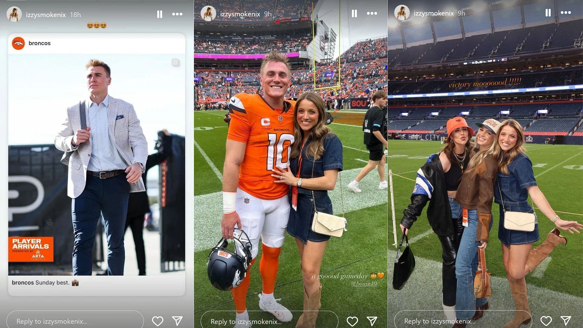 Bo Nix's wife Izzy reacts to Denver Broncos QB's career-best game [Image credit: @izzysmokenix IG]