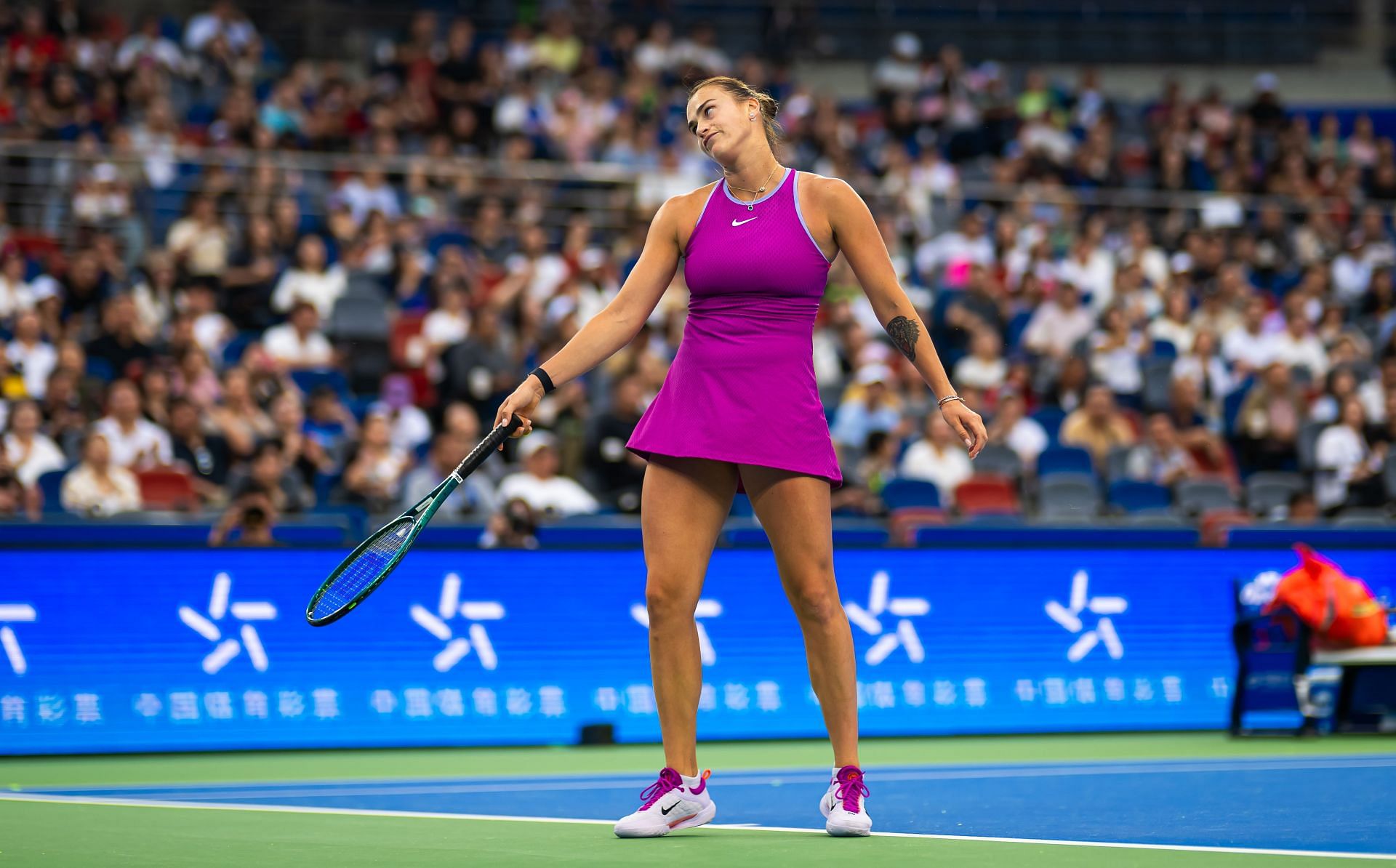 Aryna Sabalenka in action against Coco Gauff at the 2024 Wuhan Open (Source: Getty)