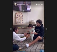 Johnny Gaudreau and Meredith during Noa's first steps (image credit: instagram/meredithgaudreau_)