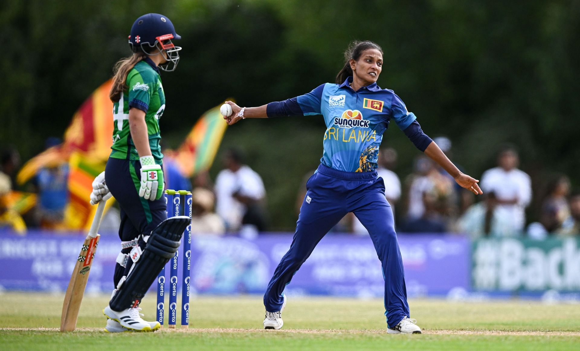 Inoshi Priyadarshini Fernando in action for SL against IRE.