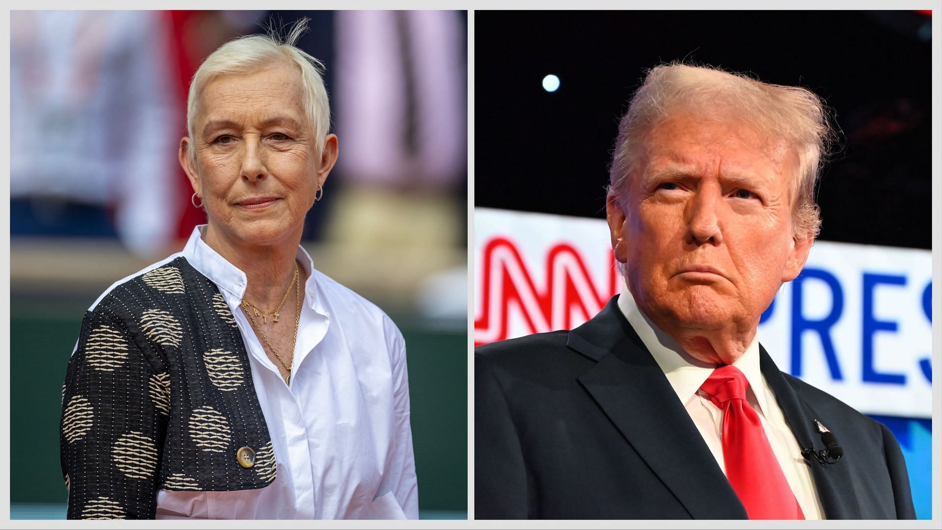 Martina Navratilova was shocked by Donald Trump freezing for 16 minutes during a rally in Michigan [Martina Navratilova (L), Donald Trump (R), Source: Getty]