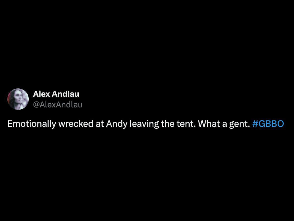 Fans react to Andy&#039;s elimination from The Great British Bake Off (Image via X/@AlexAndlau)