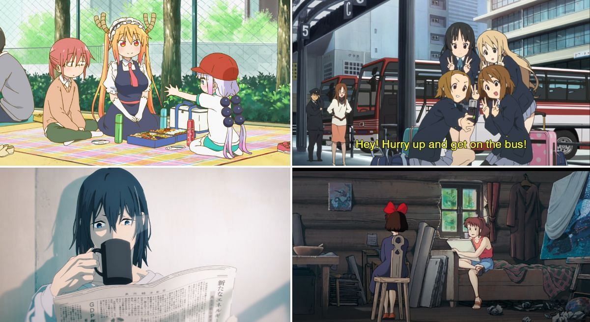 Relaxing anime as solution to the spoiler culture problem (Image via Kyoto Animation, Studio MAPPA, Studio Ghibli)