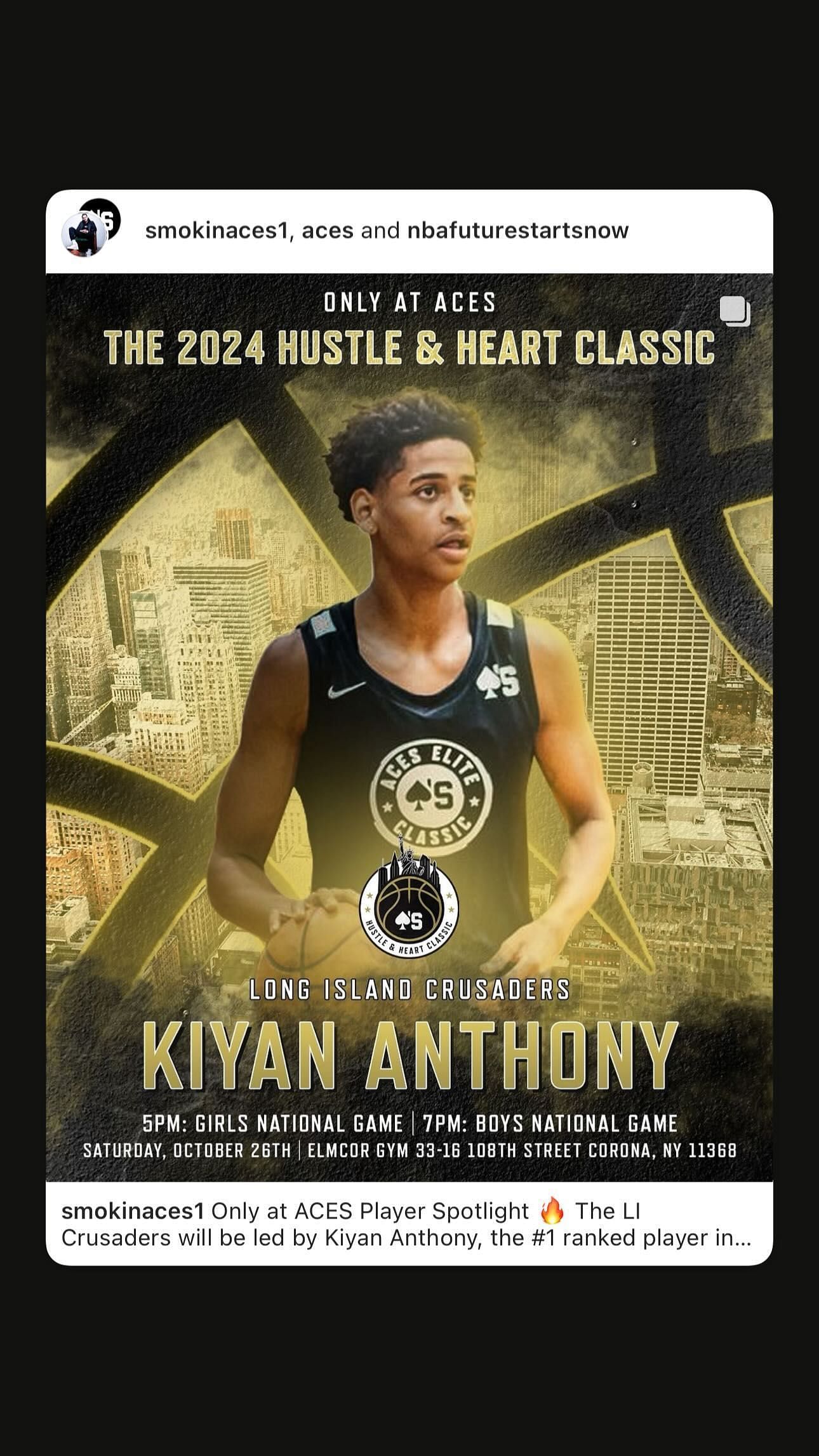 Carmelo Anthony&#039;s son Kiyan Anthony announces the 2024 Hustle &amp; Heart Classic game with a spotlight photo on IG