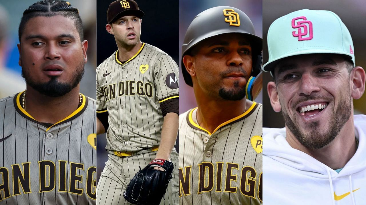 (Left to Right) Luis Arraez, Michael King, Xander Bogaerts and Joe Musgrove (Images from - Getty)