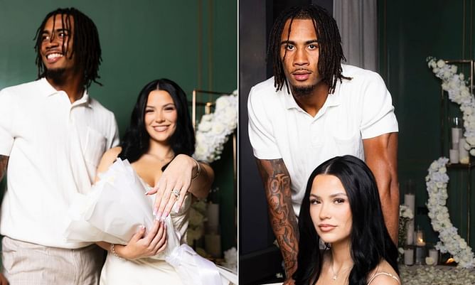 IN PICS: Illinois WR Pat Bryant and fiancée Tori glam up in white for a dreamy engagement shoot