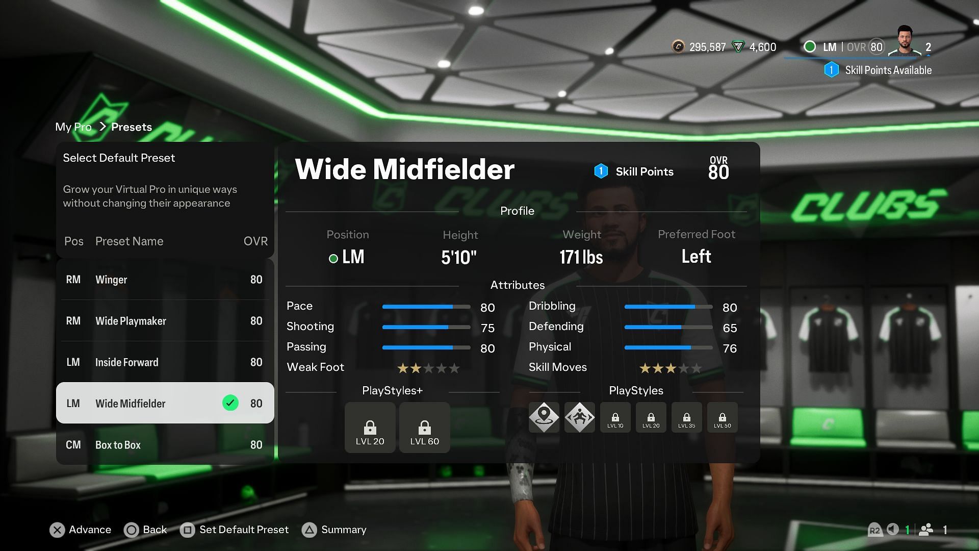 Clubs starter LM/RM Build for Wide Midfielder role (Image via EA Sports)