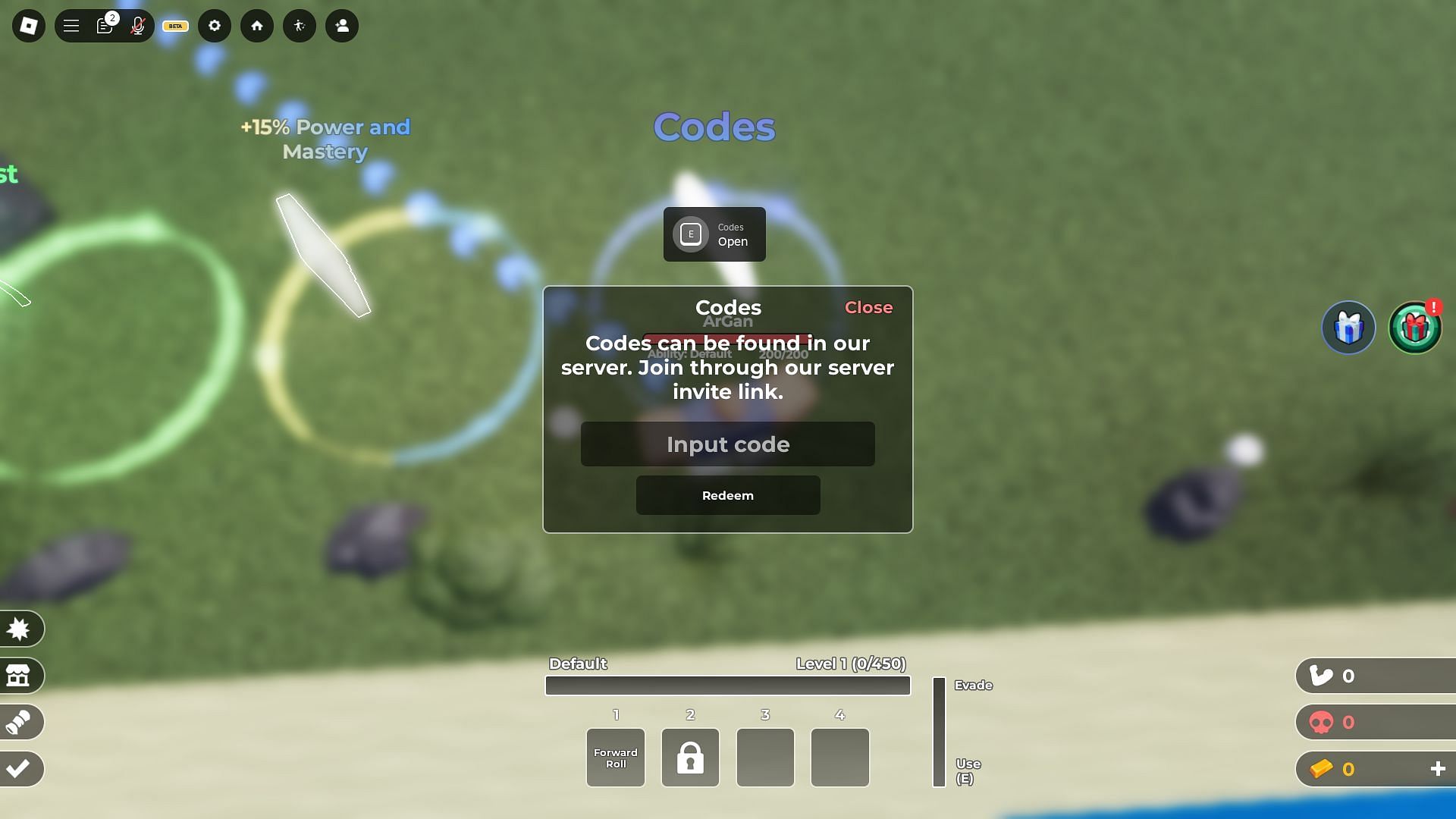 Redeem codes in Fight for Survival (Image via Roblox)