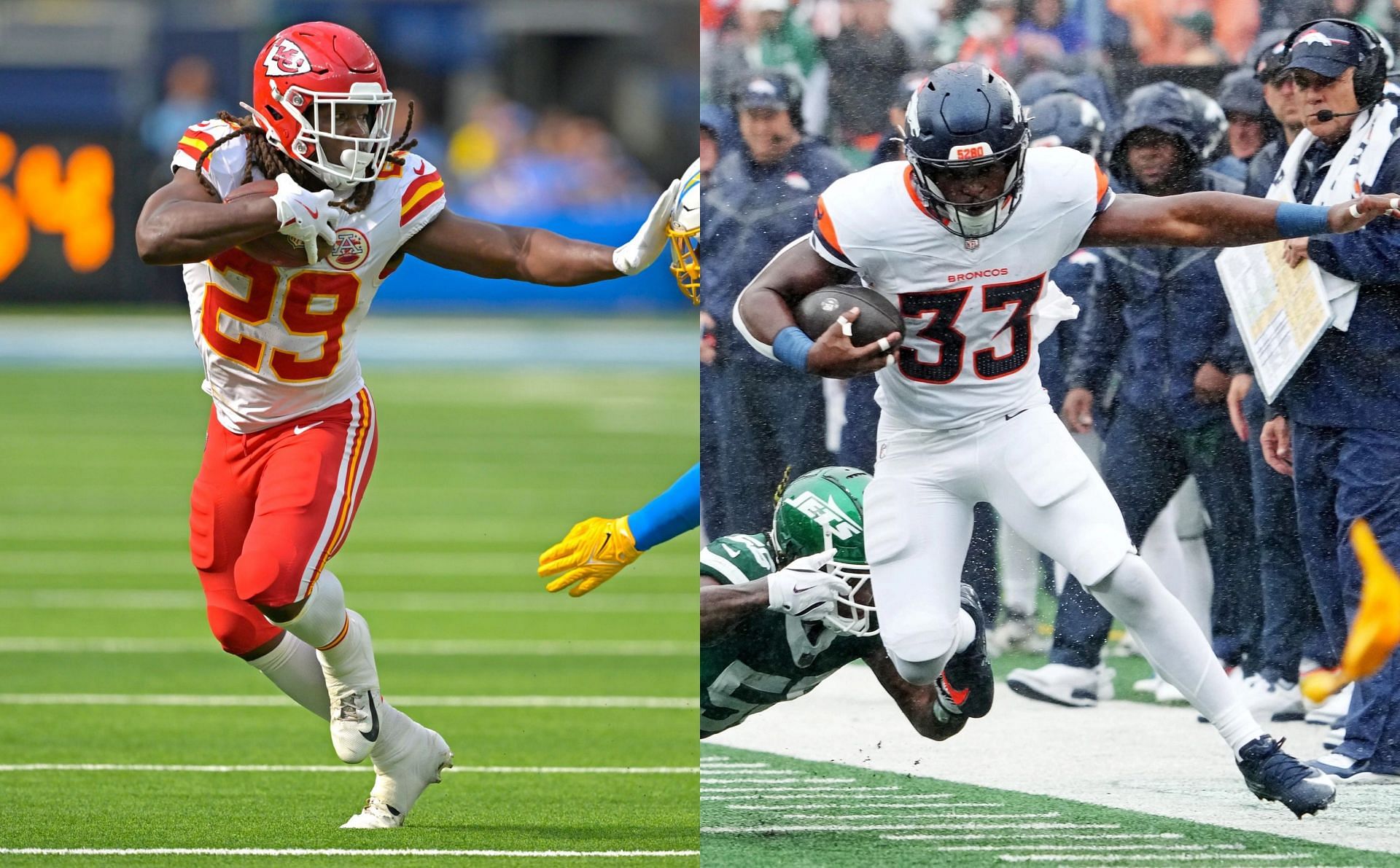 Javonte Williams or Kareem Hunt: Who should you start in Week 5 fantasy football? (Credit: Imagn)