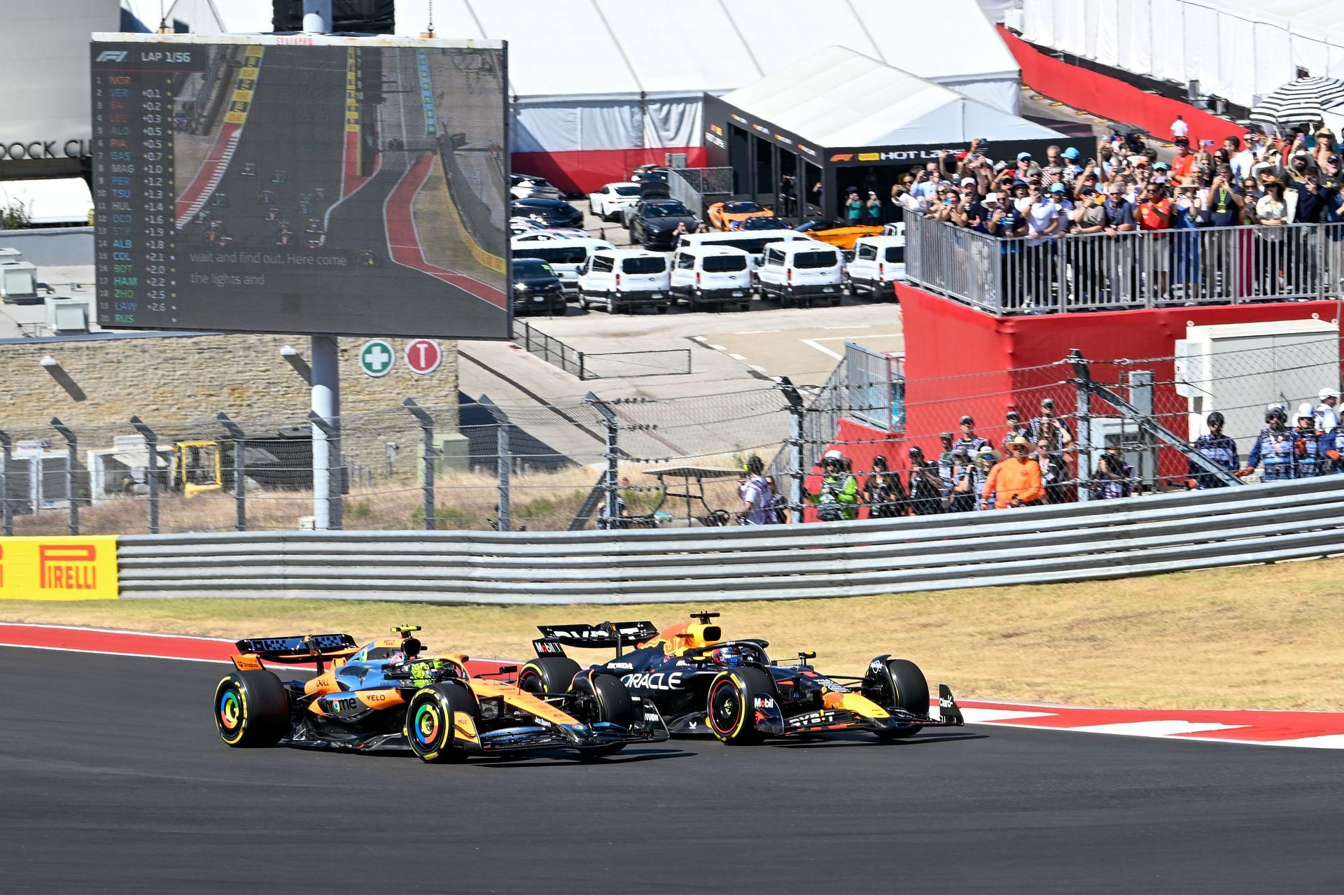 Oracle Red Bull Racing driver Max Verstappen (1) of the Netherlands and McLaren Formula 1 Team driver Lando Norris (Source: Getty)