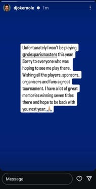 Novak Djokovic's Instagram Story (Image: Instagram @djokernole)