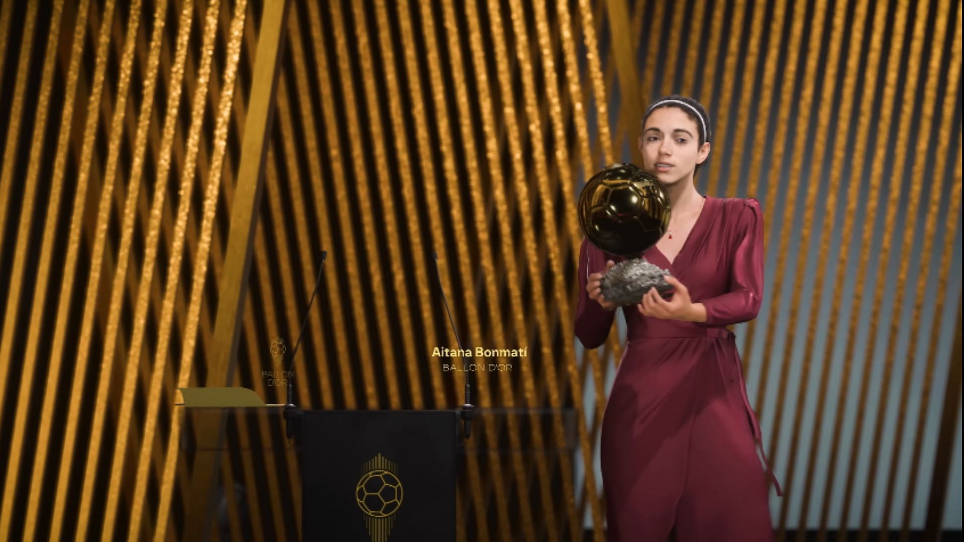 Aitana Bonmati lifts the Ballon d&#039;Or in EA FC 25 (Image via EA Sports)