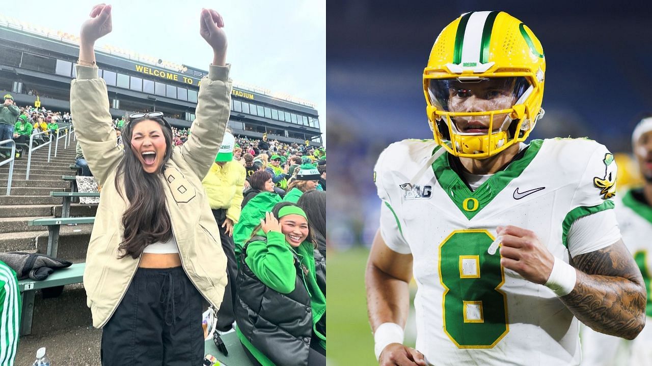 WATCH: Dillon Gabriel&rsquo;s fianc&eacute;e Zo Caswell jumps up and down in celebration of Oregon&rsquo;s close win against Ohio State