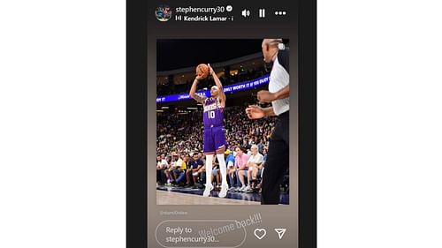 Steph Curry welcomes back brother-in-law Damion Lee after the Phoenix Suns guard's appearance against the LA Lakers on Sunday. [photo: @stephencurry30/IG]