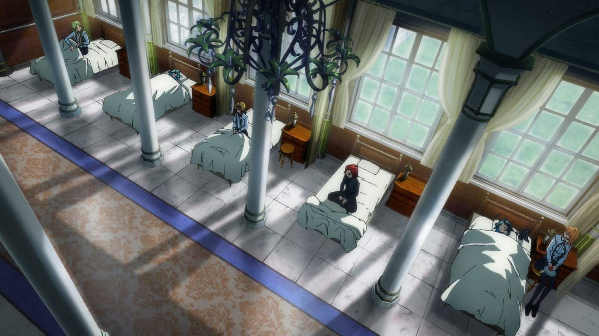 The infirmary scene in episode 12 (Image via Actas and Bandai Namco Pictures)