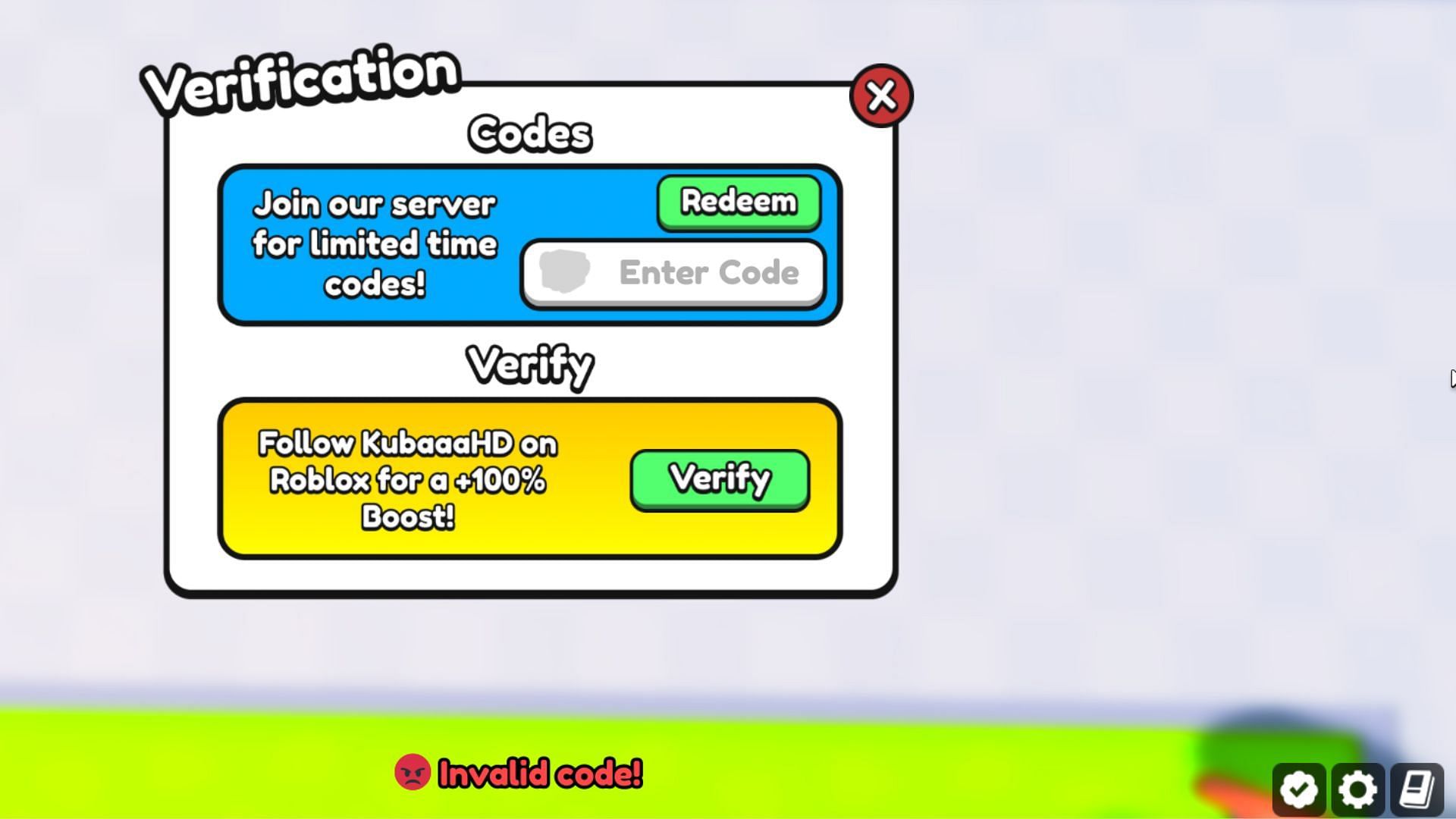 Hotdog Eating Simulator invalid code issue (Image via Roblox)