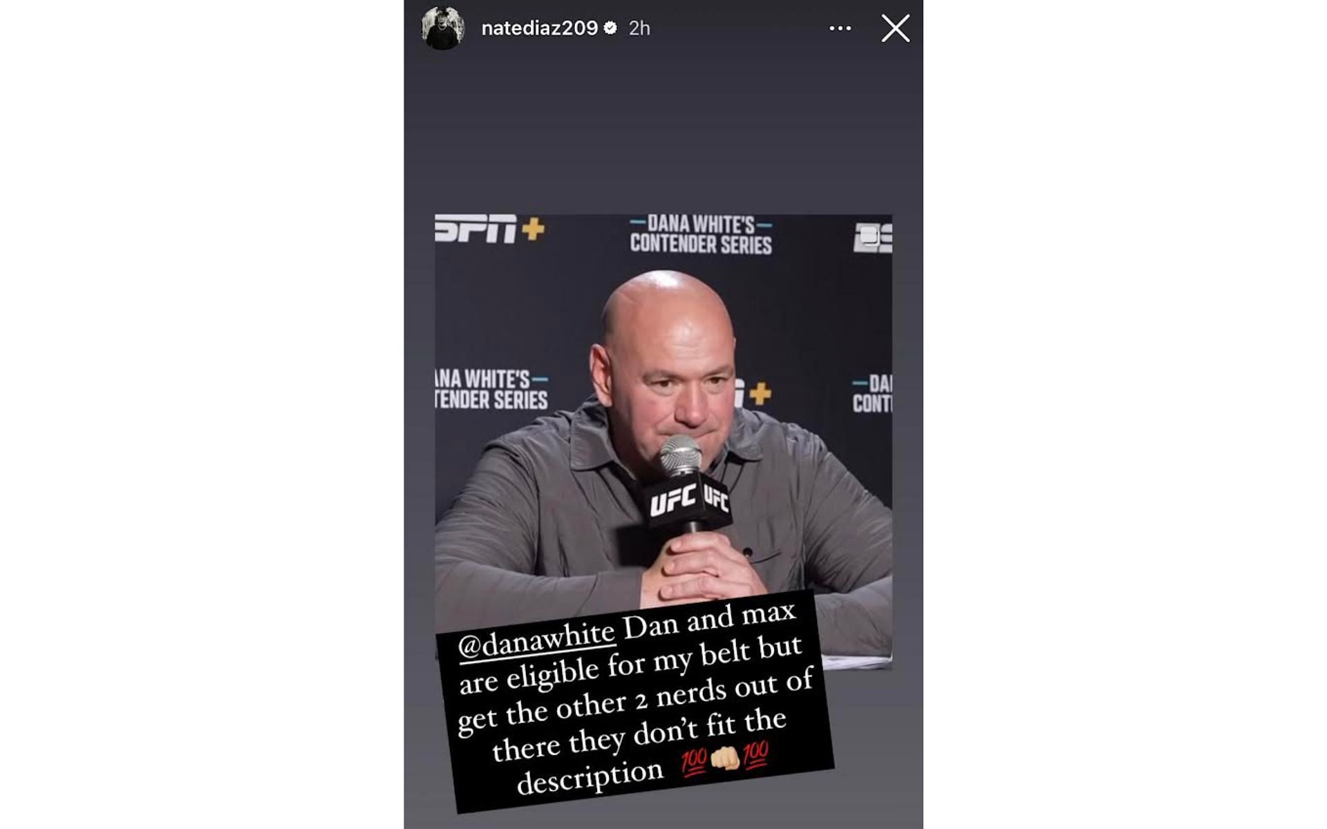 Nate Diaz's Instagram story