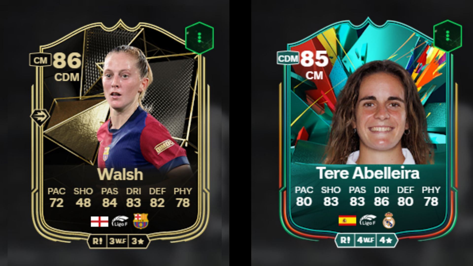 Walsh TOTW and Abelleira Total Rush cards (Images via FUTBIN || EA Sports)