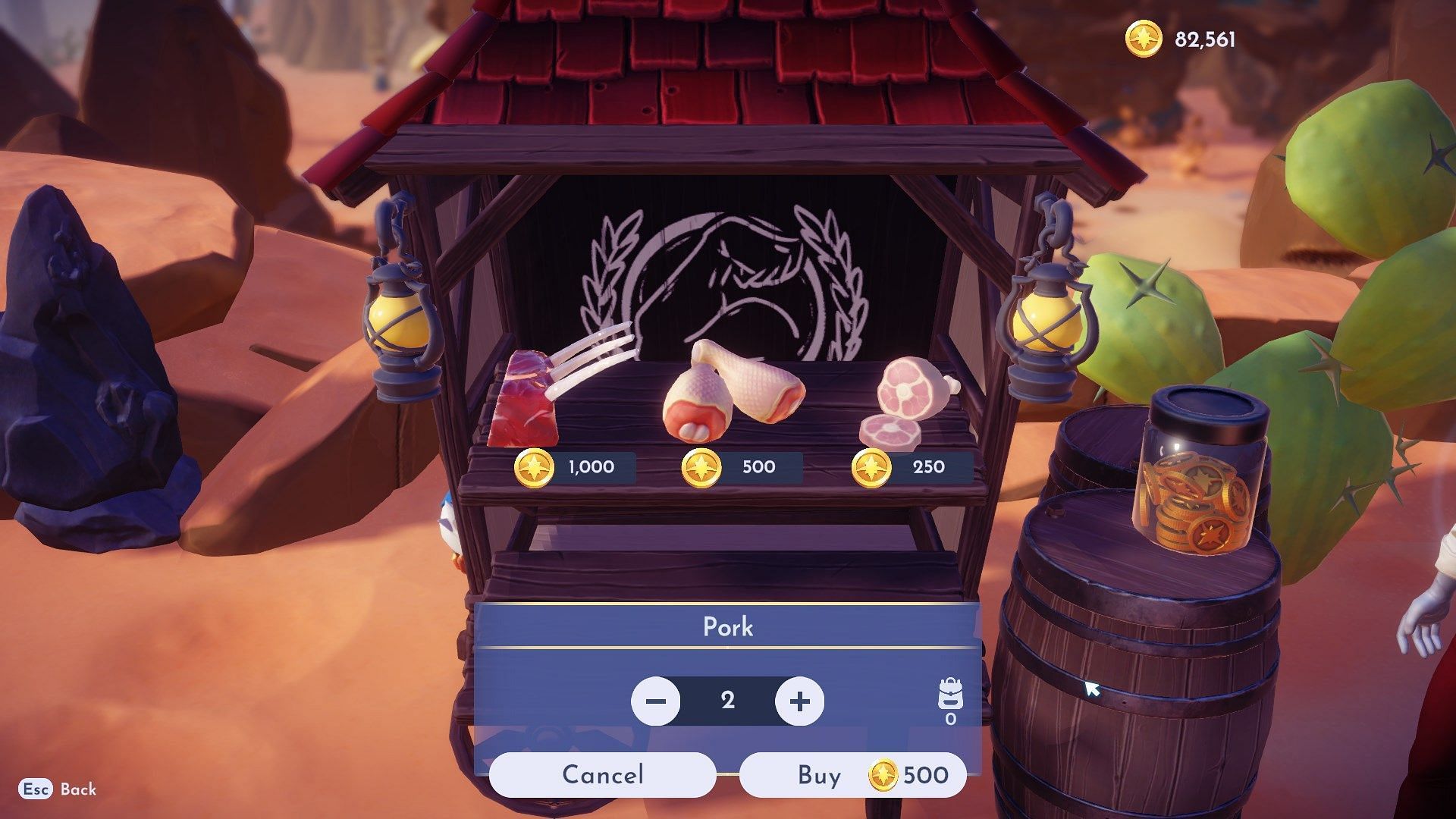 Pork can be bought from Gaston's stall (Image via Gameloft)