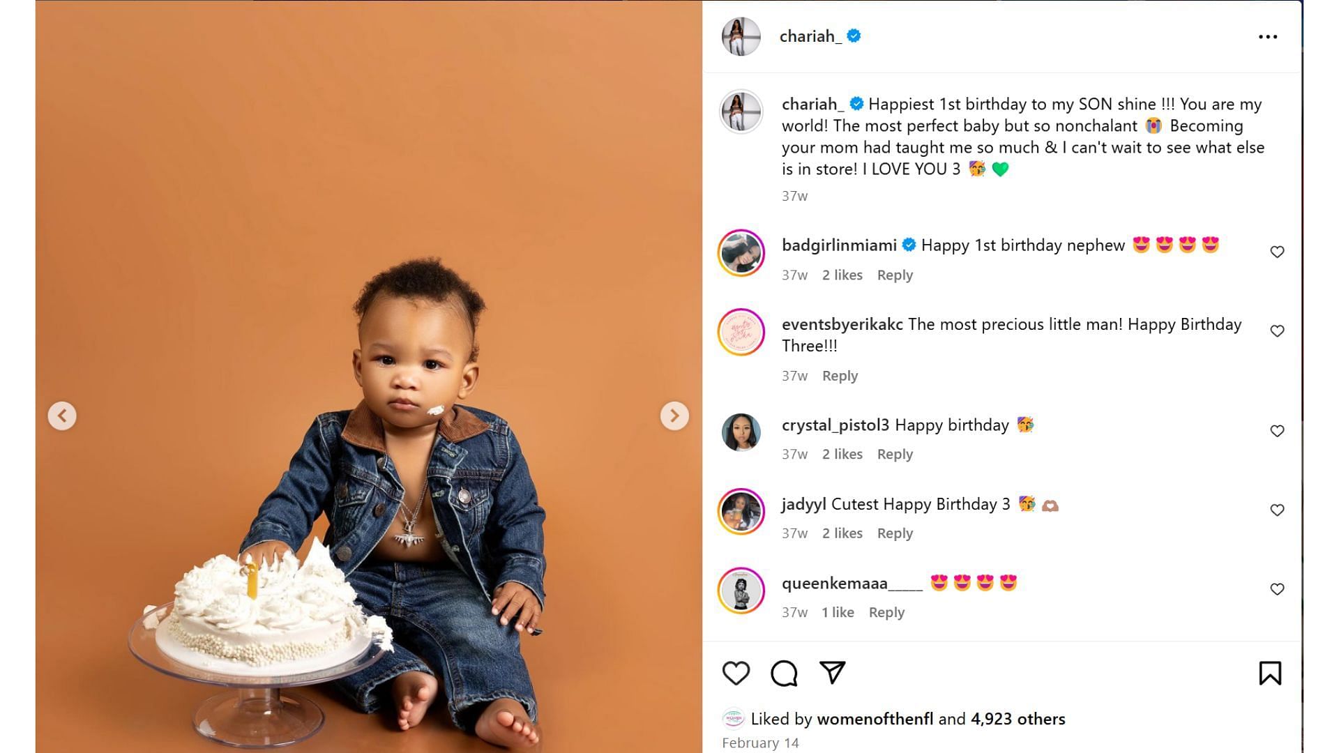 Mecole Hardman Jr's fiancee Chariah Gordon wished their son a happy first birthday [Image credit: @chariah_ IG]